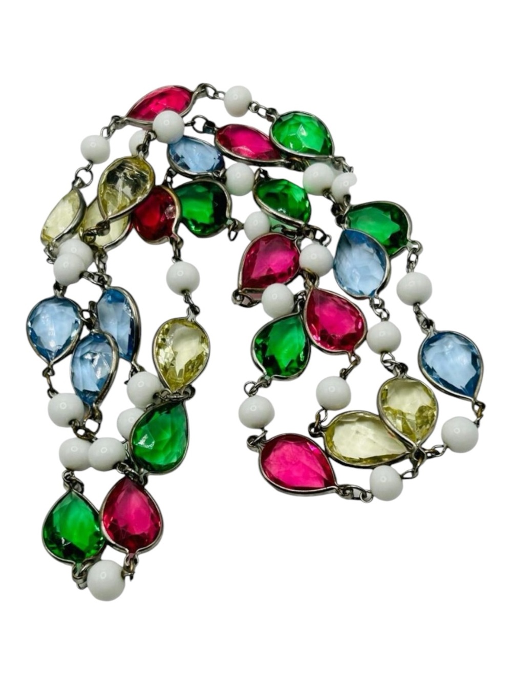 Fabulous Vintage Pastel Glass Teardrop and Milk Glass Chicklets Necklace